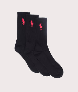 Polo Ralph Lauren 3 Pack Big Pony Crew Socks Black at EQVVS Menswear Side Shot