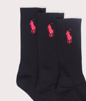 Polo Ralph Lauren 3 Pack Big Pony Crew Socks Black at EQVVS Menswear Detail Shot