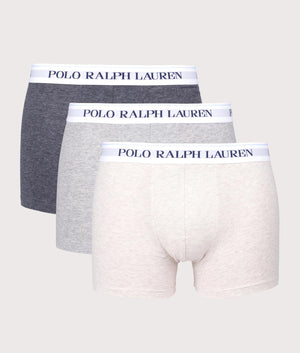 Polo Ralph Lauren Classic Stretch-Cotton Trunk 3-Pack in Andover Heather/Light Sp Heather/Charcoal Heather. Flat shot at EQVVS.