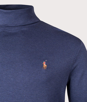 Soft Cotton Turtleneck Jumper in Spring Navy Heather from Polo Ralph Lauren. Detail angle shot at EQVVS.