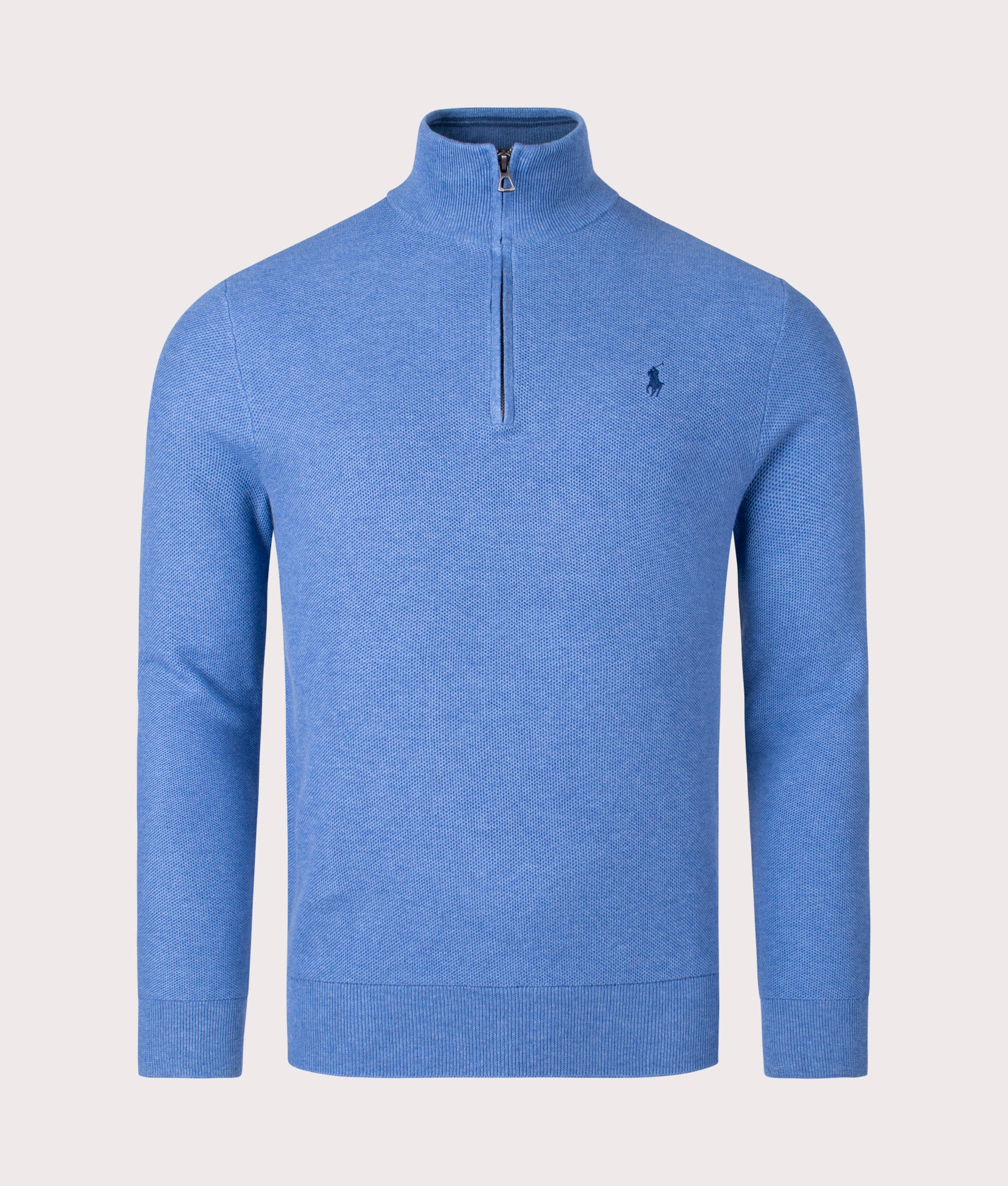 Quarter Zip Contrast Logo Knit Blue Stone | Polo Ralph Lauren