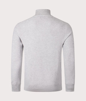 Polo Ralph Lauren Quarter Zip Contrast Logo Knit Jumper in Andover Grey. Back Shot at EQVVS.