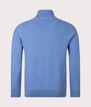 Mesh Knit Cotton Full Zip Sweatshirt in Blue Stone Heather by Polo Ralph Lauren. EQVVS Back Angle Shot.