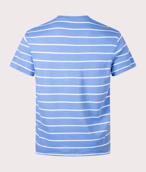 Classic Fit Striped Soft Cotton T-Shirt in Summer Blue by Polo Ralph Lauren. EQVVS Back Angle Shot.