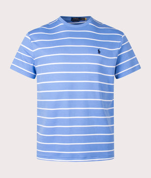 Classic Fit Striped Soft Cotton T-Shirt in Summer Blue by Polo Ralph Lauren. EQVVS Front Angle Shot.