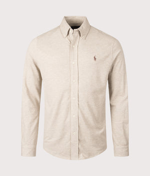 Polo Ralph Lauren Featherweight Mesh Shirt in Tuscan Beige Heather. EQVVS Front Shot.