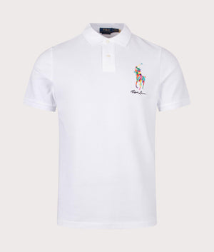 Classic Fit Big Pony Mesh Polo Shirt in White by Polo Ralph Lauren. EQVVS Front Angle Shot.