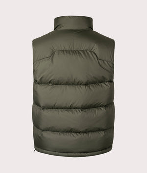 The Gorham Down Vest in Company Olive by Polo Ralph Lauren at EQVVS. Back Detail Shot.