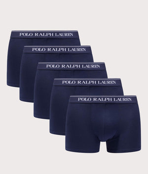 Polo Ralph Lauren Five Pack of Classic Stretch Trunks in Cruise Navy Blue at EQVVS Front Shot