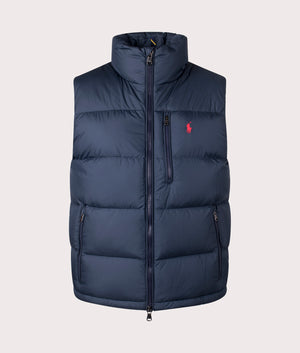 The Gorham Down Vest in Collection Navy by Polo Ralph Lauren at EQVVS. Front Angle Shot. 