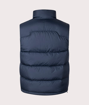 The Gorham Down Vest in Collection Navy by Polo Ralph Lauren at EQVVS. Back Angle Shot.