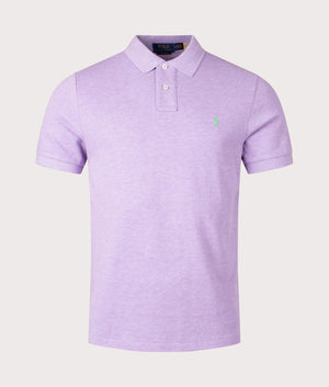 Custom Slim Fit Basic Mesh Polo Shirt in Pastel Purple Heather by Polo Ralph Lauren. EQVVS Front Angle Shot.