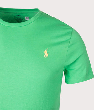 Custom Slim Fit Jersey T-Shirt in Classic Kelly by Polo Ralph Lauren. EQVVS Detail Shot.