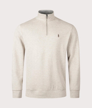 Polo Ralph Lauren Quarter Zip Sweatshirt in Tuscan Beige Heather. Front Shot at EQVVS