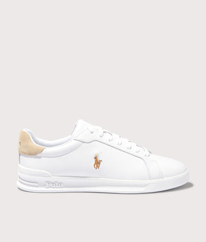 Polo Ralph Lauren Heritage Court II Leather Sneakers in White/Bone. Shot at EQVVS.  Side angle shot. 