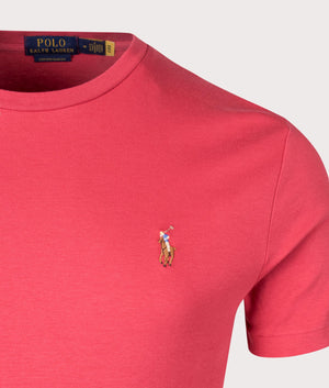 Custom Slim Fit Pima Polo T-Shirt in Nantucket Red by Polo Ralph Lauren. EQVVS Detail Shot.