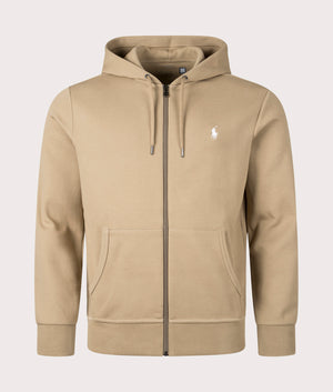 Zip Through Double Knit Sweatshirt in Desert Khaki by Polo Ralph Lauren. EQVVS Front Angle Shot.