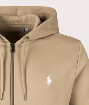 Zip Through Double Knit Sweatshirt in Desert Khaki by Polo Ralph Lauren. EQVVS Detail Shot.