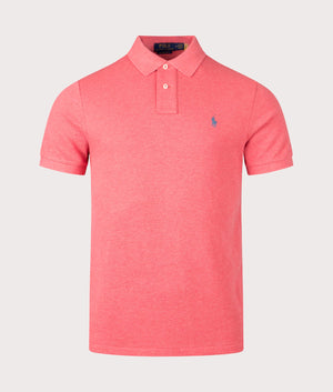 Custom Slim Fit Basic Mesh Polo Shirt in Highland Rose Heather by Polo Ralph Lauren. EQVVS Front Angle Shot.