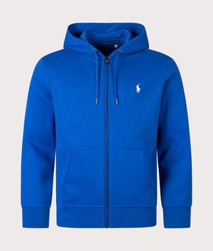 Zip Through Double Knit Sweatshirt in Blue Saturn by Polo Ralph Lauren. EQVVS Front Angle Shot.