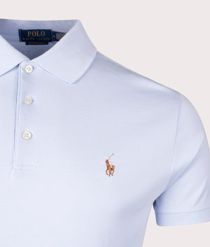 Custom Slim Fit Soft Cotton Polo Shirt in Oxford Blue by Polo Ralph Lauren. EQVVS Shot.