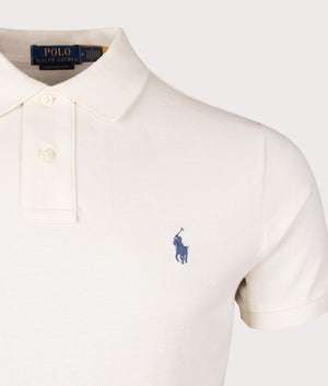 Custom Slim Fit Mesh Polo Shirt in Herbal Milk by Polo Ralph Lauren. EQVVS Shot.