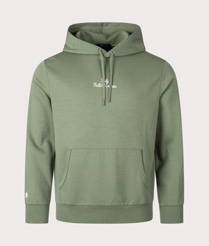 Polo Ralph Lauren Cargo Green Script Chest Logo Hoodie at EQVVS. Front shot. 