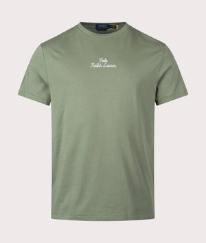 Script Logo Embroidered T-Shirt in Caego Green by Polo Ralph Lauren, EQVVS. Front shot. 