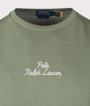 Script Logo Embroidered T-Shirt in Caego Green by Polo Ralph Lauren, EQVVS. Detail shot