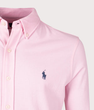 Featherweight Mesh Shirt in Garden Pink by Polo Ralph Lauren. EQVVS Detail Shot.