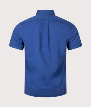 Polo Ralph Lauren Slim Fit Garment-Dyed Twill Shirt in Beach Royal. Back angle shot at EQVVS.