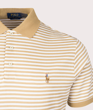 Classic Fit Soft Cotton Polo Shirt in Classic Camel and White by Polo Ralph Lauren. EQVVS Shot.