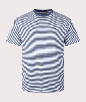 Classic Fit Striped Soft Cotton T-Shirt in Clancy Blue and White by Polo Ralph Lauren. EQVVS Shot. 