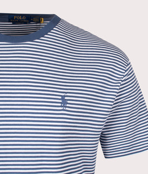 Classic Fit Striped Soft Cotton T-Shirt in Clancy Blue and White by Polo Ralph Lauren. EQVVS Shot.