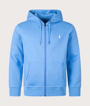 Zip Through Double Knit Hoodie in Rivera Blue by Polo Ralph Lauren. EQVVS Front Angle Shot.