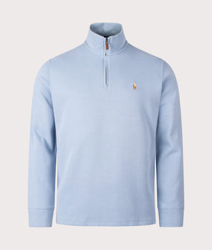 Quarter Zip Knit in Vessel Blue by Polo Ralph Lauren. EQVVS Shot.