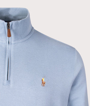 Quarter Zip Knit in Vessel Blue by Polo Ralph Lauren. EQVVS Shot.