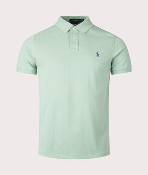 Custom Slim Fit Mesh Polo Shirt in Faded Mint by Polo Ralph Lauren. EQVVS Shot.