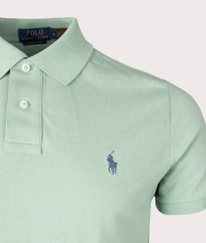 Custom Slim Fit Mesh Polo Shirt in Faded Mint by Polo Ralph Lauren. EQVVS Shot.