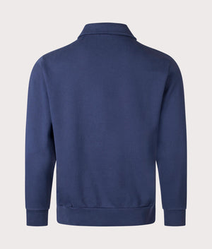 Loopback Quarter Zip Sweatshirt in Cruise Navy by Polo Ralph Lauren. Shot at EQVVS. Reverse image. 