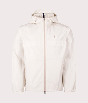 Zip Through Hooded Windbreaker Jacket in New Stone by Polo Ralph Lauren. EQVVS Shot. 