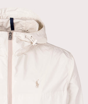 Zip Through Hooded Windbreaker Jacket in New Stone by Polo Ralph Lauren. EQVVS Shot.