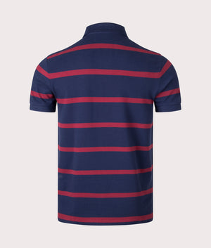 Custom Slim Fit Striped Mesh Polo Shirt in Spring Navy and Red Carpet by Polo Ralph Lauren. EQVVS Shot.