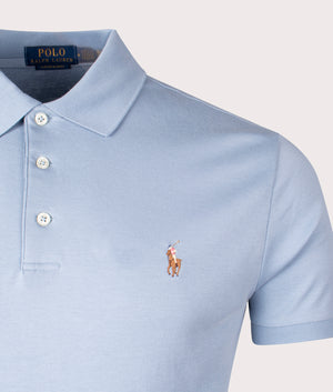 Custom Slim Fit Soft Cotton Polo Shirt in Vessel Blue by Polo Ralph Lauren. EQVVS Shot.