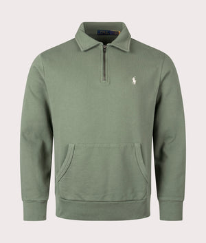 Quarter Zip Loopback Terry Sweatshirt in Cargo Green by Polo Ralph Lauren. EQVVS Shot.