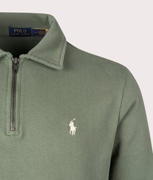 Quarter Zip Loopback Terry Sweatshirt in Cargo Green by Polo Ralph Lauren. EQVVS Shot.