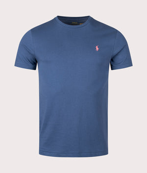 Custom Slim Fit Jersey T-Shirt in Clancy Blue by Polo Ralph Lauren . EQVVS Shot. 