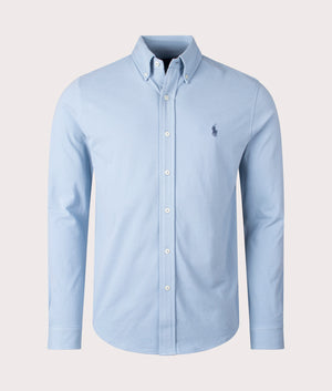 Featherweight Mesh Shirt in Vessel Blue by Polo Ralph Lauren. EQVVS Shot. 