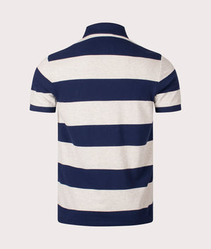 Custom Slim Fit Striped Mesh Polo Shirt in Light Vintage Heather Spring Navy by Polo Ralph Lauren. EQVVS Shot.