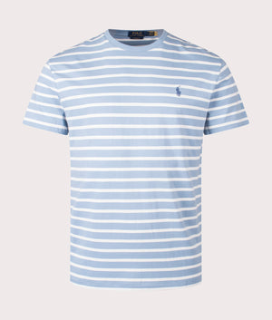 Classic Fit Striped Jersey T-Shirt in Vessel Blue and Nevis by Polo Ralph Lauren. EQVVS Shot. 